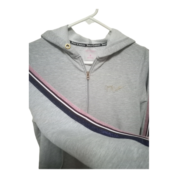 Juicy Couture Sport Full Zip Hoodie Sweatshirt. Pink & Blue Striped Sleeves. M - Picture 8 of 8